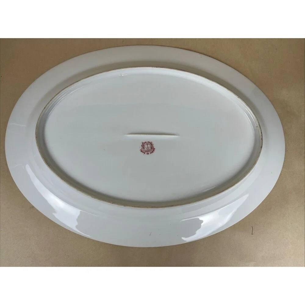 VTG Japanese T Marked Porcelain Platter 14x10.5” Floral Gold Trim Made‎ In Japan